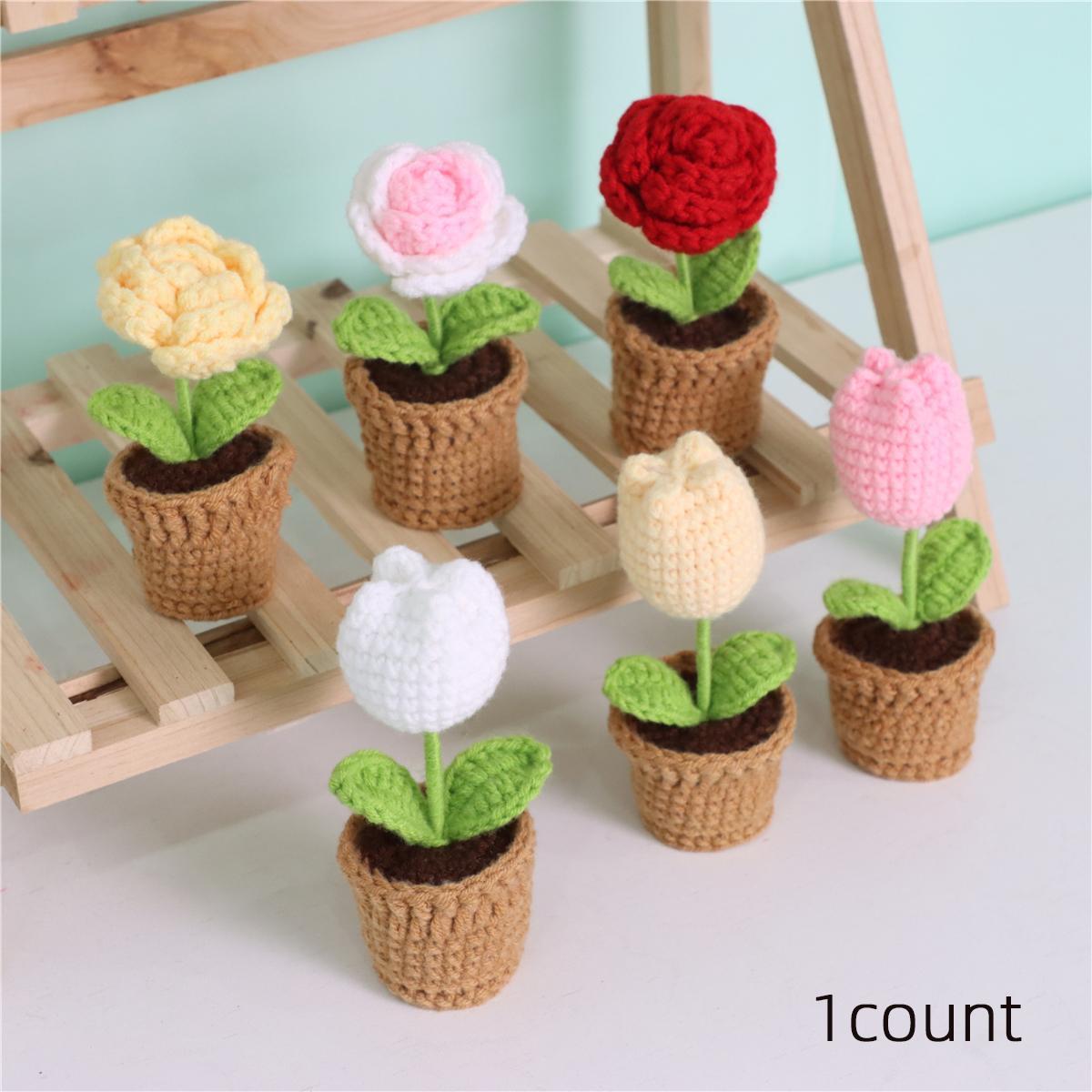 Crochet Flower Pot, 1 Count Handmade Knitting Flower Pot, DIY Decorative Flower Pot for Home & Party Decoration, Ideal Gift Choice, Handmade Crochet Flowers