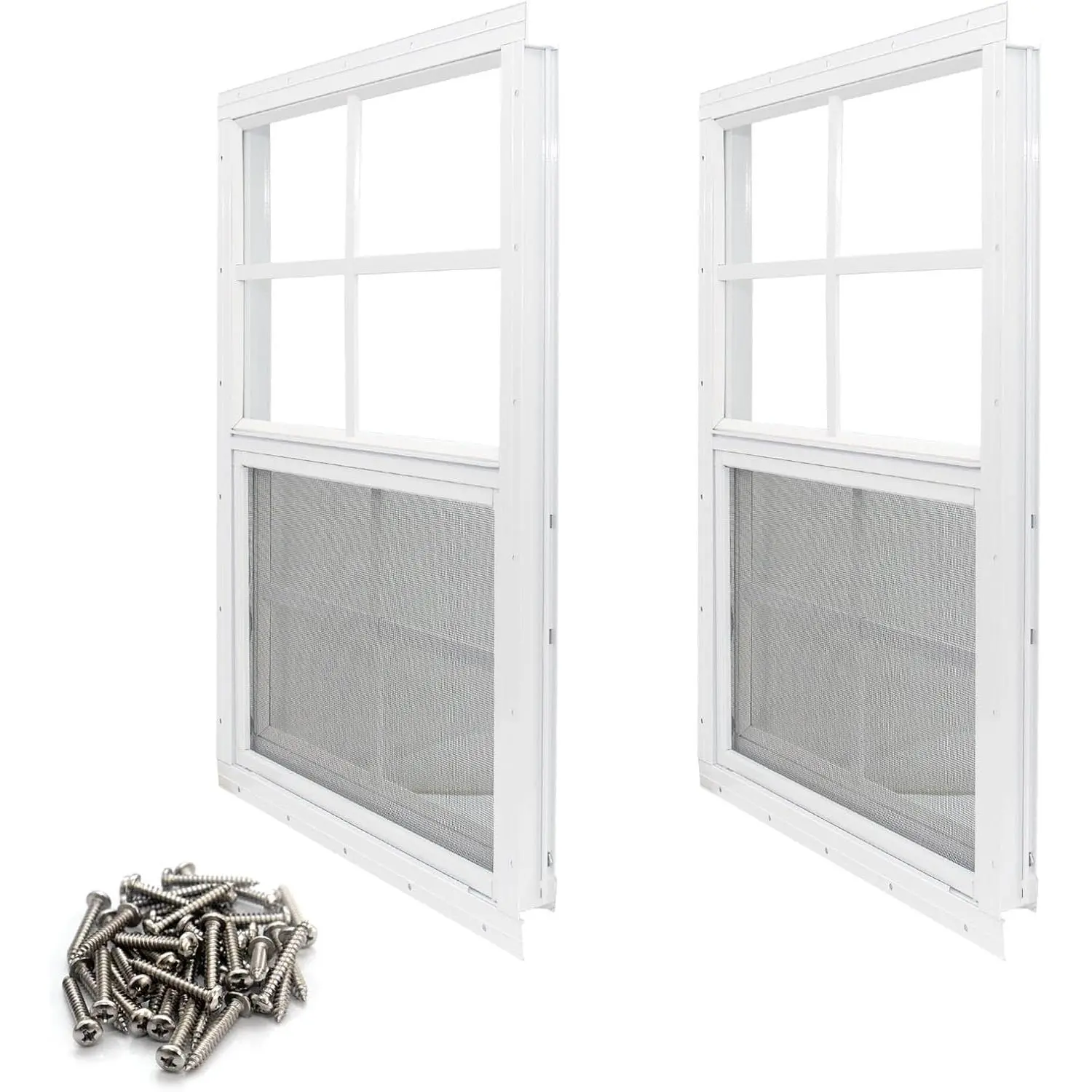 2 Pack Shed Window, 14" x 21" Flush Mount Window with Tempered Glass and Fiberglass Screen for Shed, Chicken Coop, Playhouse, Household, Garage