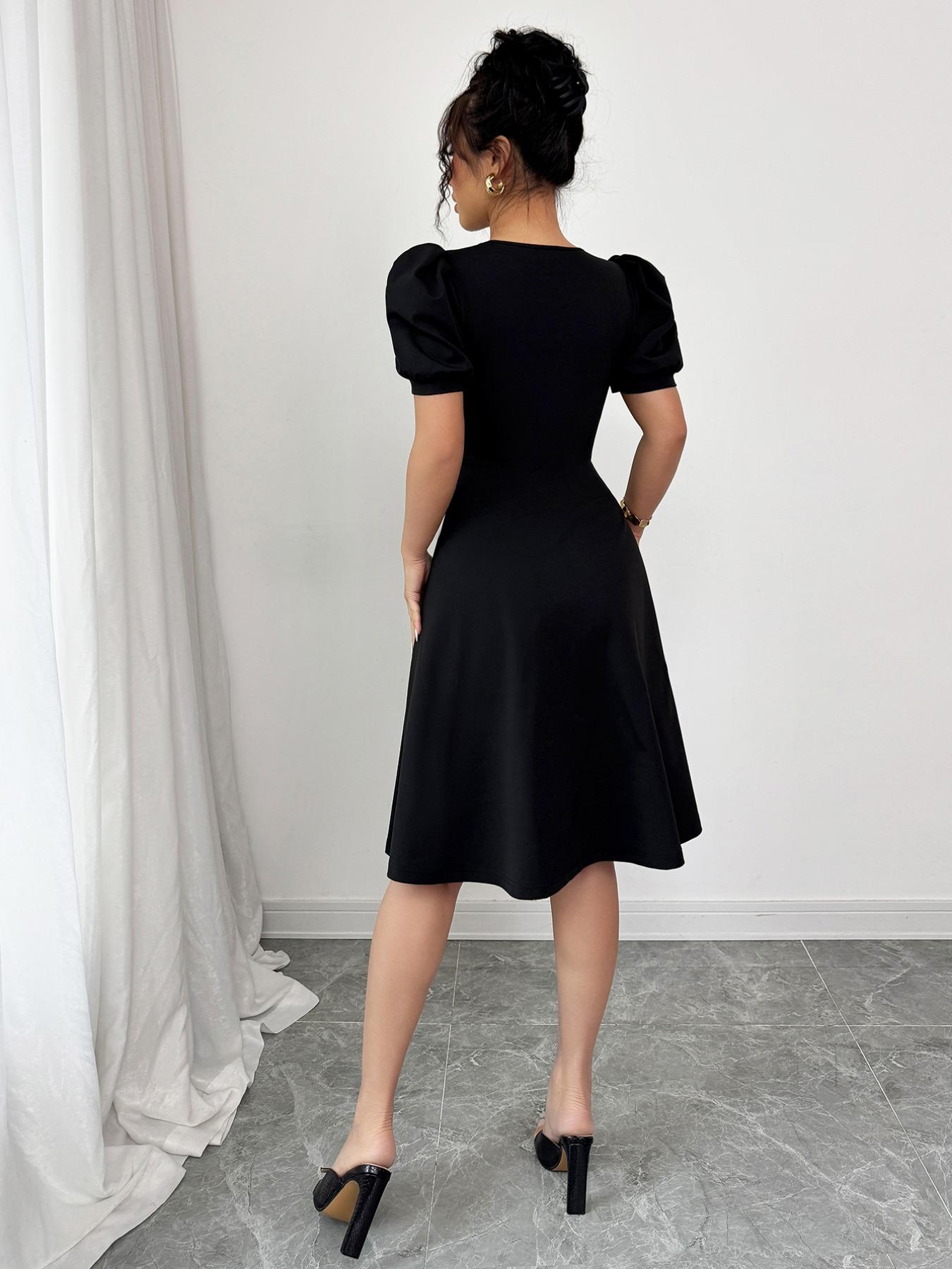 Women's Plain Button Decor Elegant Dress, Elegant Fashion Casual Dress for Daily Outdoor Wear, Women Dress for Summer, Womenswear