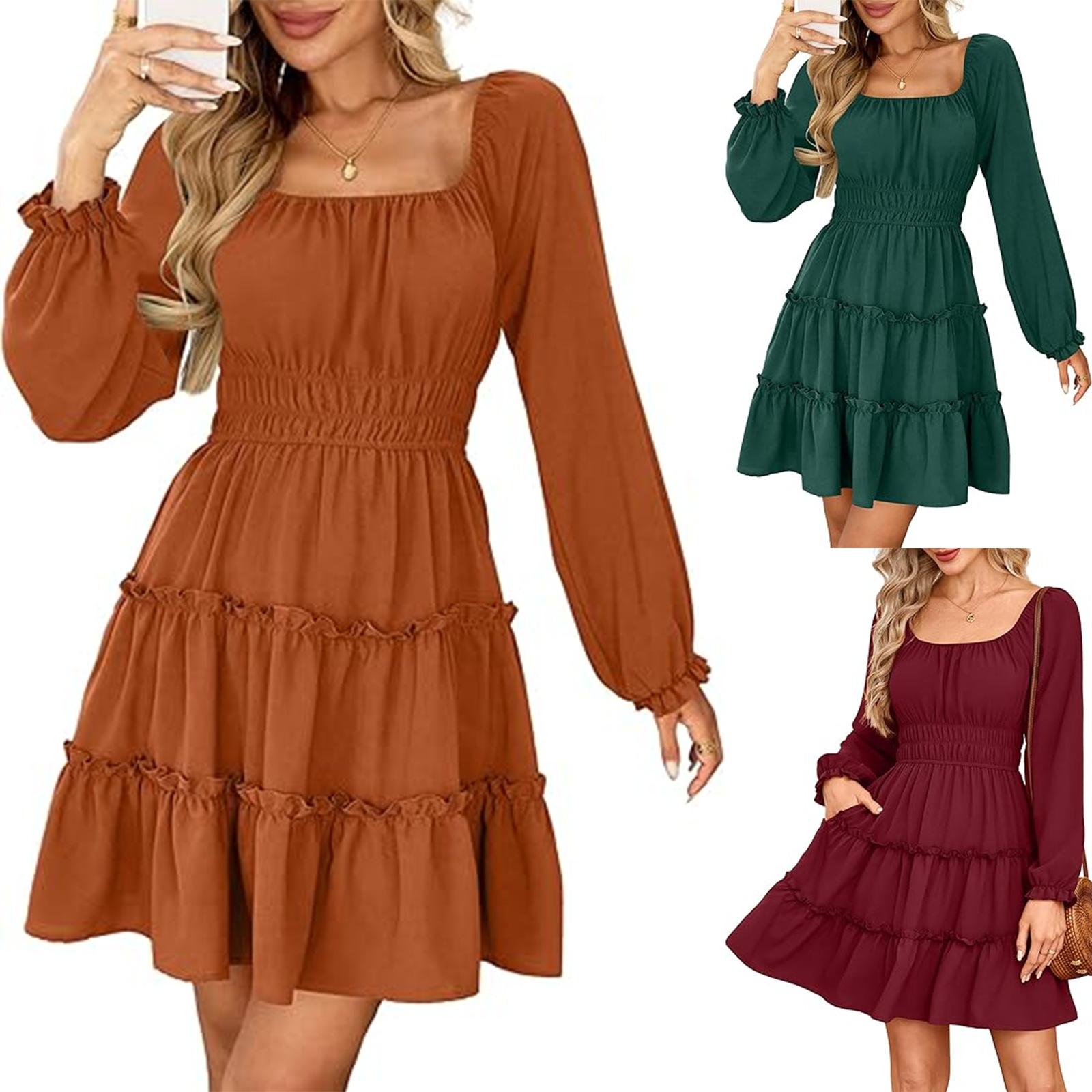Women's lotus leaf ruffle dress new fall and winter women's fashion layered waist cinched elastic waist short skirt women