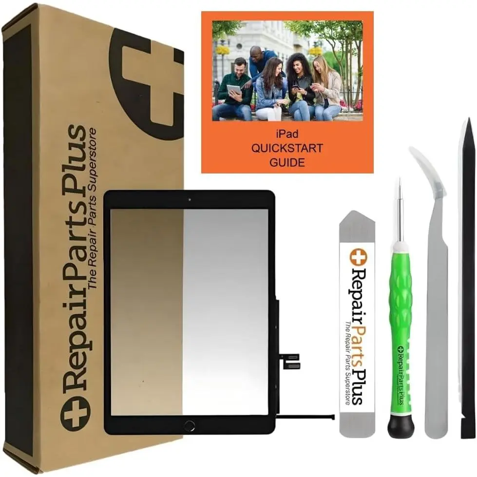 iPad 7th/8th Gen 10.2" Screen Replacement Glass Touch Digitizer Premium Kit for A2197 A2198 A2200 A2270 A2428 A2429 A2430 with Home Button, Adhesive & Quickstart Guide - Black