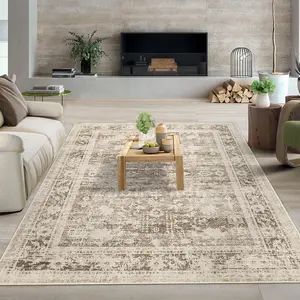 Washable Area Rug for Living Room, Bedroom, Kids Room and Nursery, Stain & Water Resistant Non-Slip Foldable Indoor Vintage Carpet for Home Decor