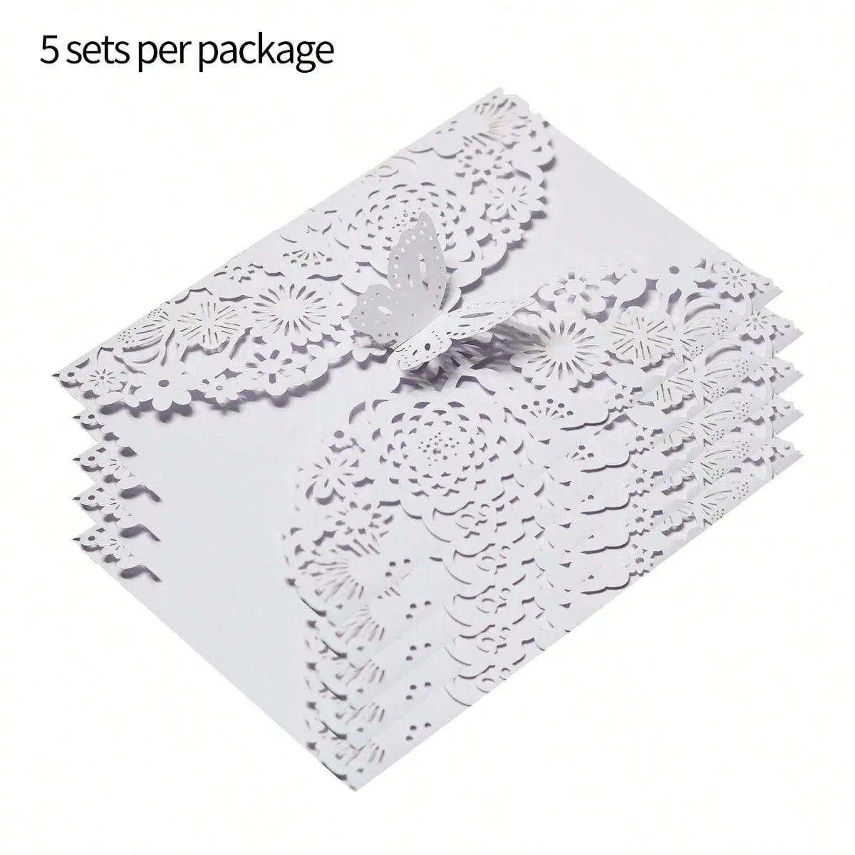 5Pcs Per Set Hollow Butterfly & Rose Invitation Cards, Wedding Party Invites, Valentine's Day Greeting Cards