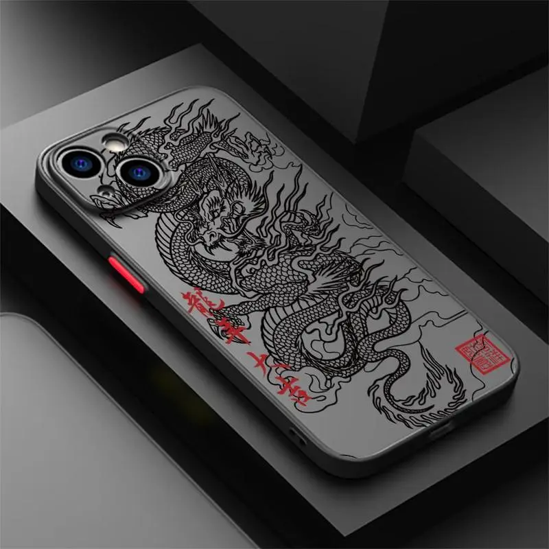 Suitable for iPhone16 15 14 13 12 11PRO MAX PLUS fashion dragon theme mobile phone case, made of durable silicone design with matte surface Protector Screen pattern