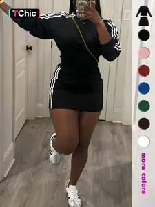 Women's Sporty Fitted Short Dress Set, Long Sleeve Slim Fit Casual Two-Piece, Trendy Comfortable Clothing for Everyday Wear, Sports Casual Wear