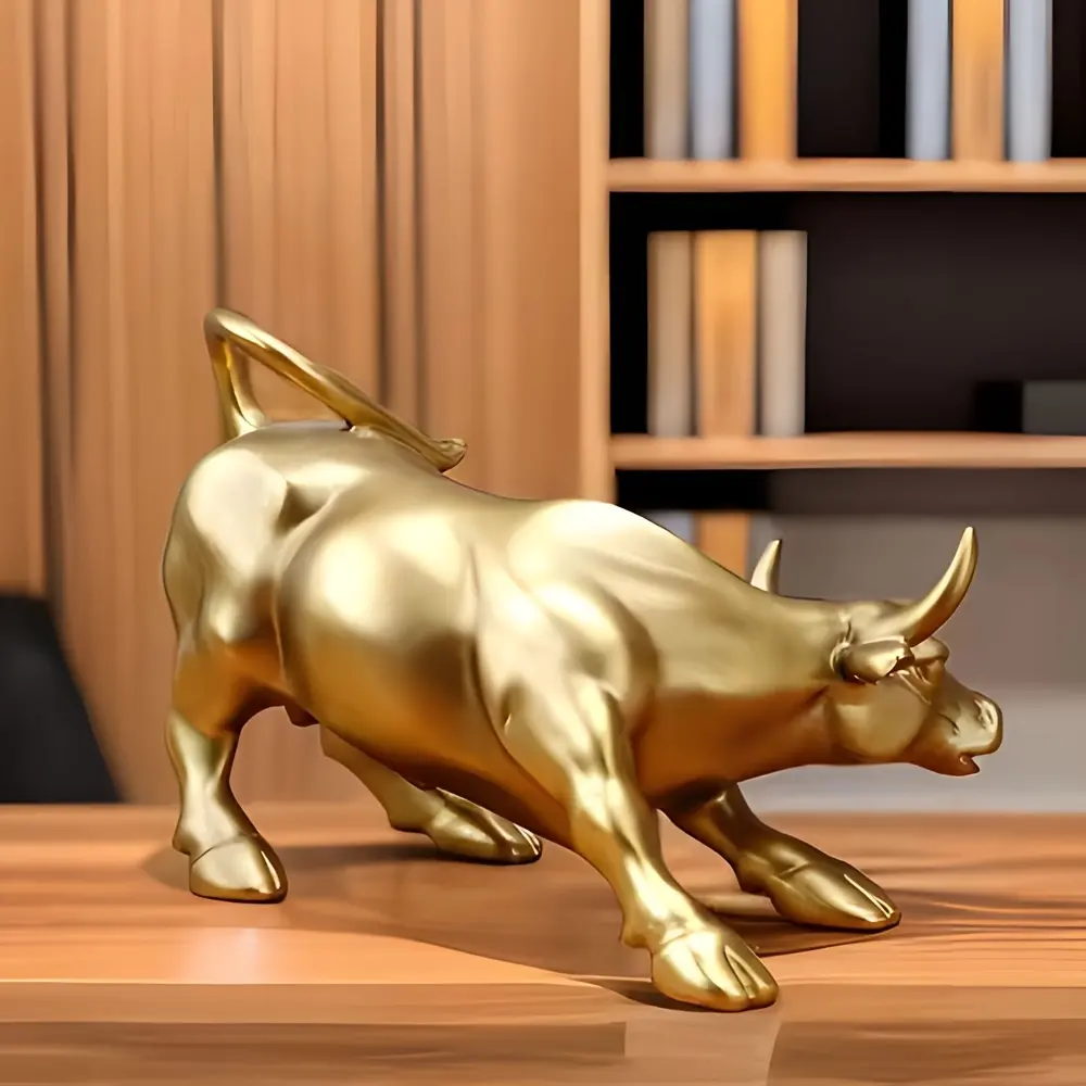 1Pc Golden Bull Statue, Desktop Decor for Office & Home, Symbol of Wealth & Success, Business Ornament, No Power Needed, Gift for Boss & Entrepreneur, Modern Financial Sculpture, Elegant Tabletop Figurine for Christmas Decor