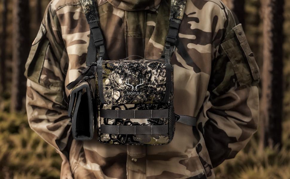 Binocular Harness Chest Pack - Bino Case with Rangefinder Pouch and Waterproof Cover for Hunting Hiking Birdwatching