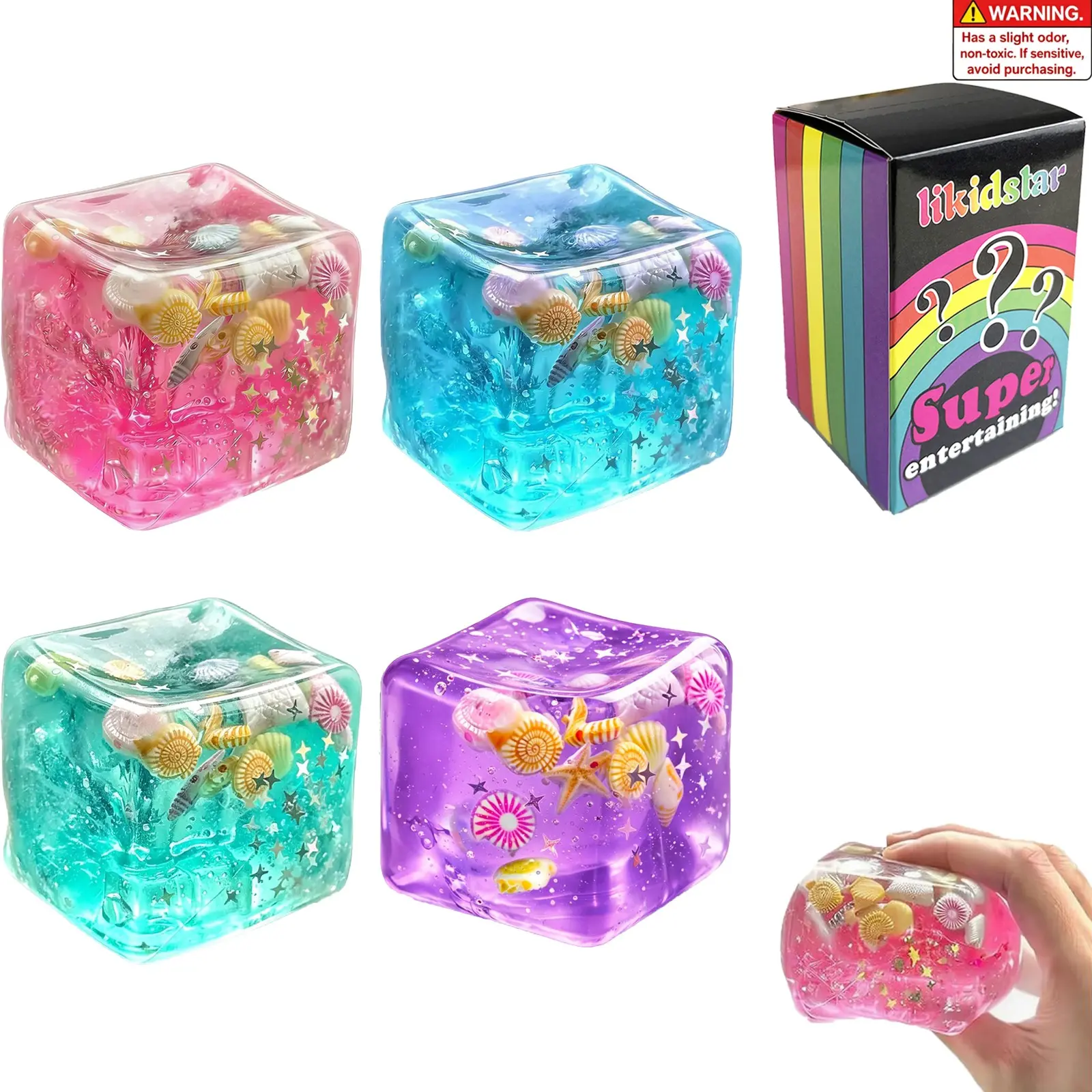 4pc Stress Balls Fidget Toys, 2026 New Squeeze Ice Cube Marine Style Shells, Soft Slow Rise Stress Relief Toys for Adults Teenage Classroom Prizes