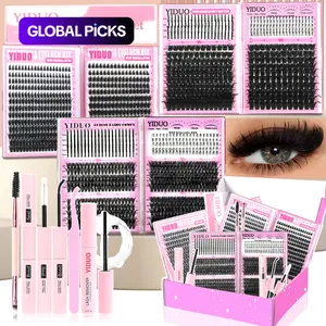 1488pcs Lash Cluster Kit, Home DIY Makeup Eyelash Extensions Set with 10 Styles (50D/60D/80D/100D/Bottom/Spike/Manga/Volume 5–20mm), D-Curl Cluster Eyelash Extension Kit, Diy Eyelashes Kit with Lash Bond & Seal, Remover, Tweezers & Brush
