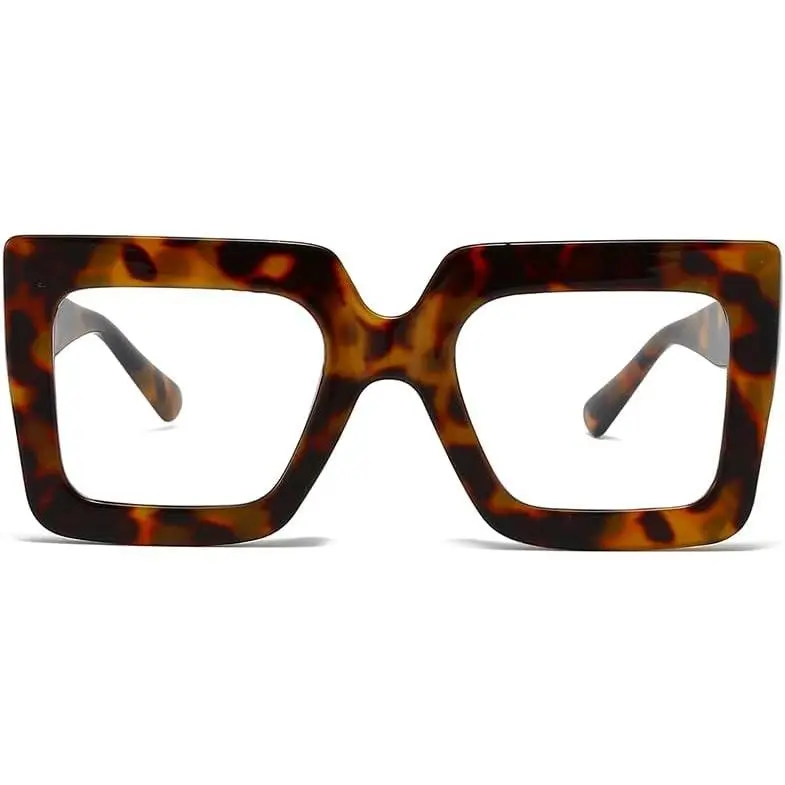 Blue Light Glasses for Women Fashion Thick Square  Eyewear Non-Prescription Black Glasses (Brown Tortoise)