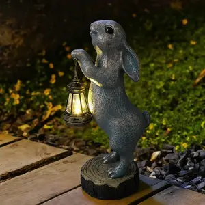 Solar Lantern Rabbit Garden Statue, Outdoor Decorative Scene Setup, Bunny Figurine for Yard and Lawn, Ideal Easter Gift