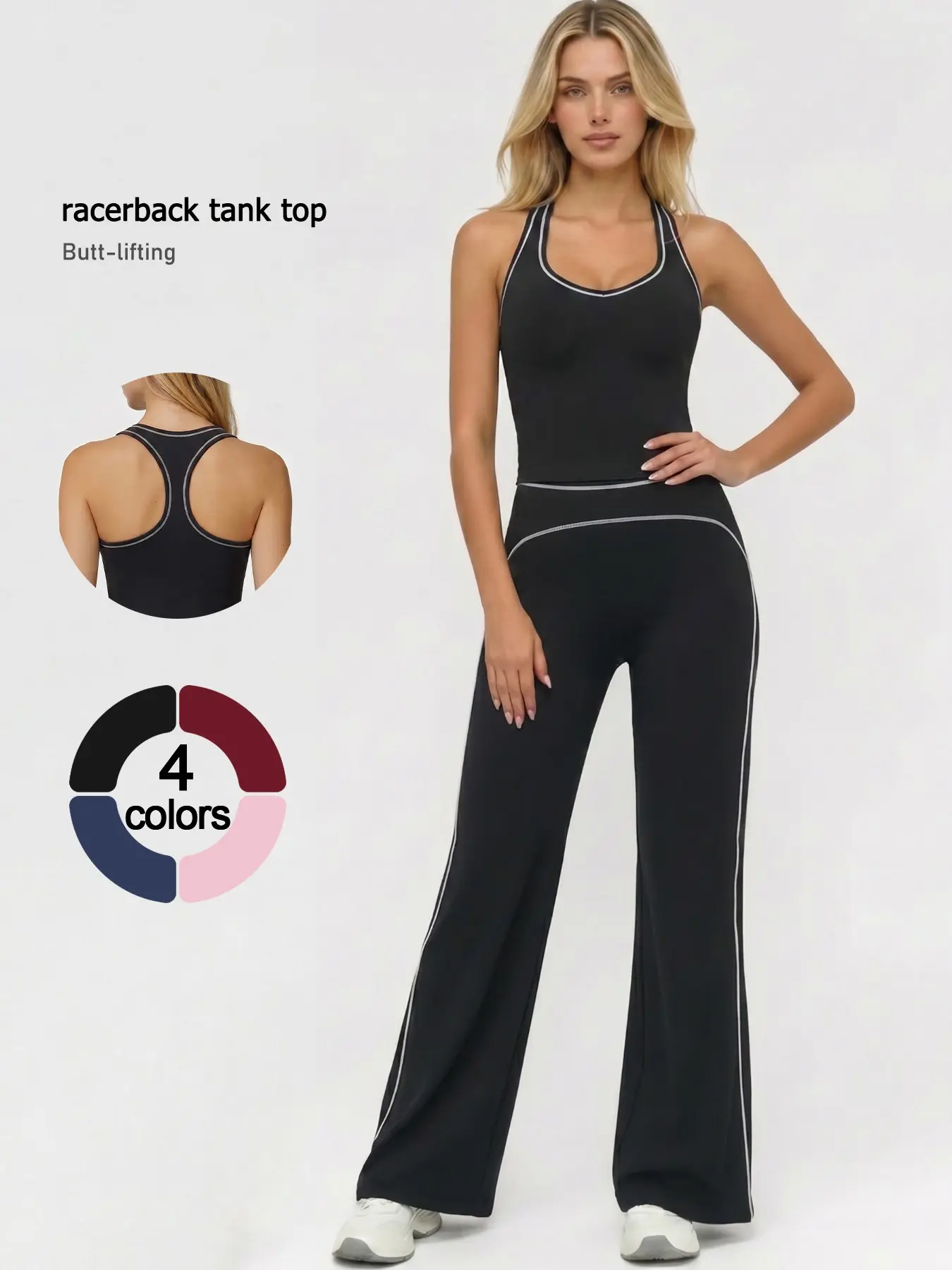 Women's Two-Piece Sports Set, High Elasticity Quick-Dry Fabric, U-Neck Halter Top with Padded Bra, High-Waist Pants, Slimming Effect, Activewear Workout Set