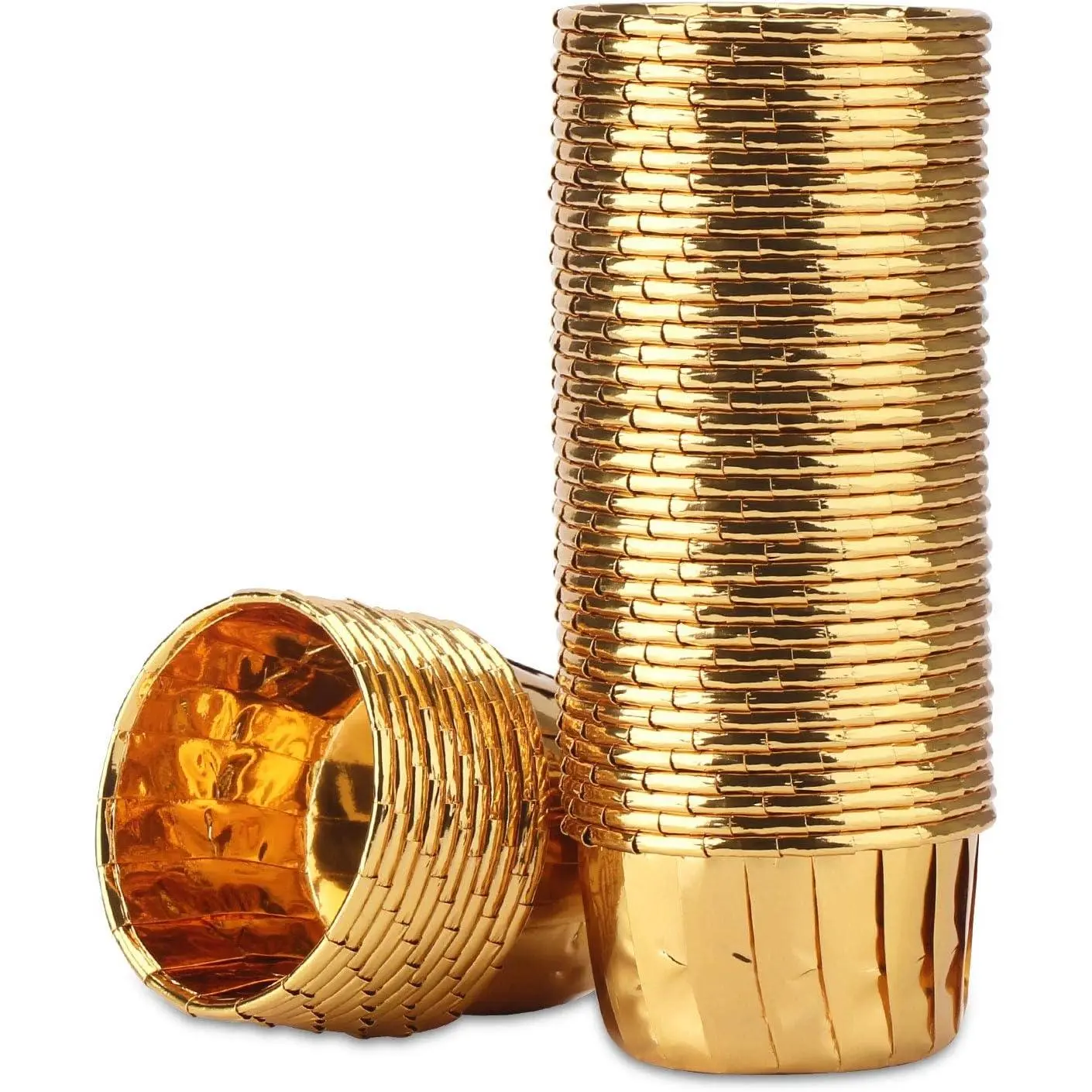 Gold Cupcake Cups, 3.5 Oz 50pcs Disposable Foil Muffin Liners, Gold Cupcake Baking Cups, Ramekin Aluminum Cupcake Tip Pan Ramekin Holders, Little Baking Cups