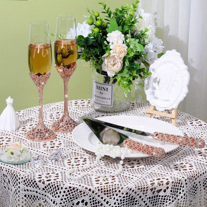 4 Pcs, Wedding Cake Knife And Champagne Flutes Server Set, Wedding Cake Knife And Server Set, Toasting Crystal Rhinestone Champagne Flutes Glasses Cake Knife Pie Server Wedding Gifts For Couple Bride Groom, Christmas Gift, i Cutlery Tableware