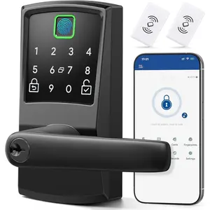 Keypad  Door Lock with Handle, Fingerprint Keyless Entry Digital Lock for Front Door,  Code Knob, Matte Black, Modern Style, Easy Installation,Deadbolt Alternative