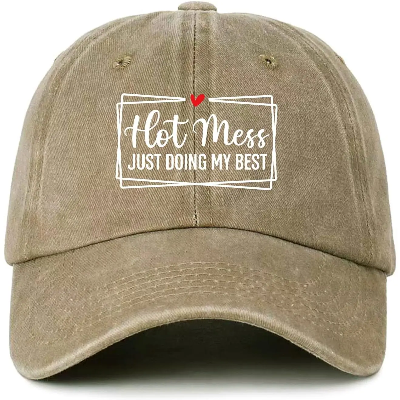 Funny Saying Hats Hot Mess Just Doing My Best Cotton Adjustable Baseball Caps for Men Women Distressed Khaki Baseball Hats Trendy Birthday Gifts for Dad Mom Family Friend Neighbor Coworker