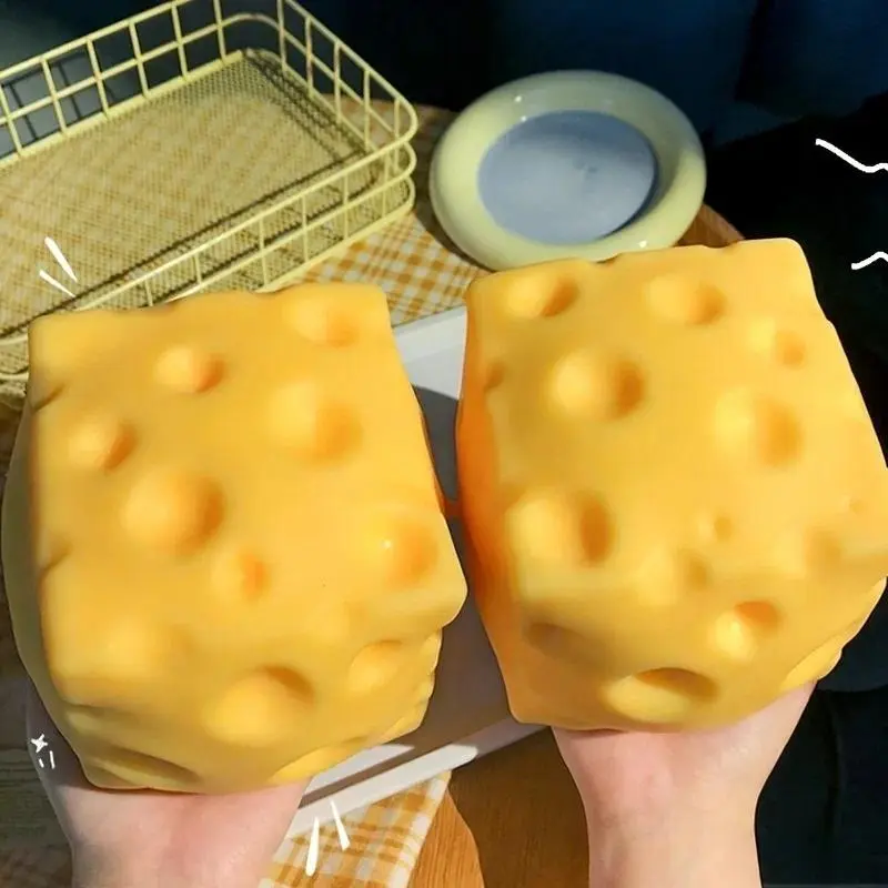 Giant Hyper-Realistic Foam Cheese Squishy Stress Relief Toy - Extra Large Slow-Rebound Unisex Adults' Oddly Satisfying ASMR Calming Gift, Durable Shapeable Venting Ball