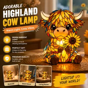 Highland Cow Sunflower Night Light, Warm Glow & Whimsical Style, Bedside or Desk Decor, Glowing Cow Statue, Adorable Gift for Animal Lovers