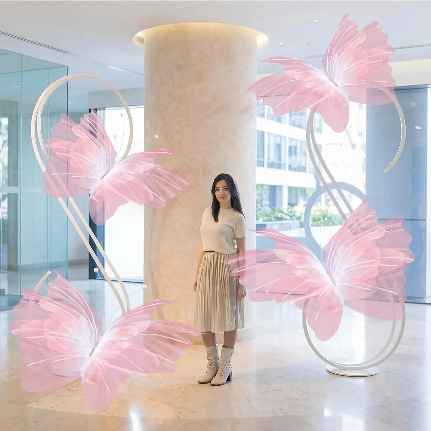Yinder 4 Pcs 32 in 24 in Extra Lagre Gradient Pink Butterfly Decorations Giant 3D Butterfly Party Decoration Big Silk Butterflies for Baby Shower Wedding Spring Photography Birthday Decor