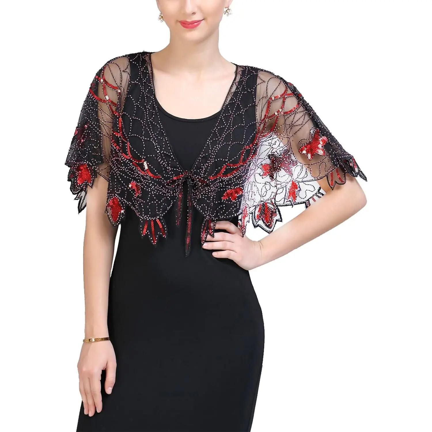 1920s Women’s Shawl Wraps Sequin Beaded Bridal Shawls Flapper Evening Cape