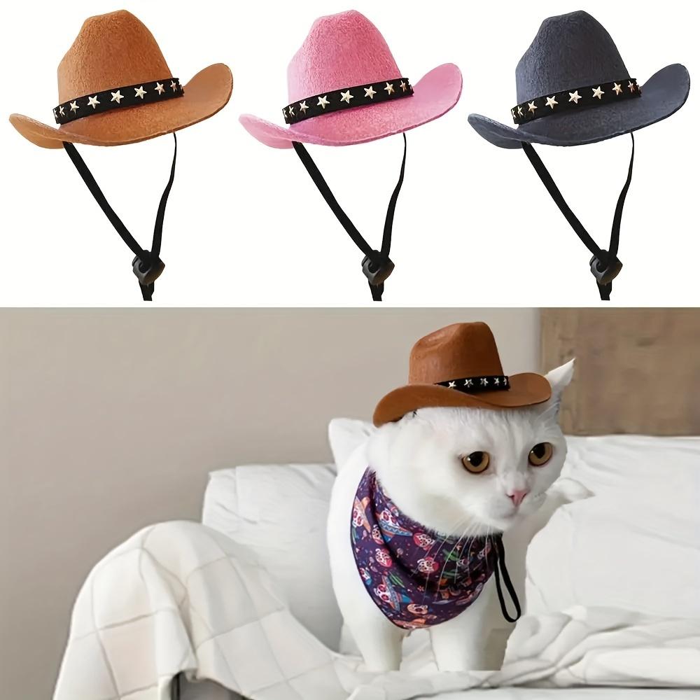 1pc Mini Cowboy Pet Hat with Tether for Small Dogs and Cats - Machine Washable, All-Season Polyester Woven Accessory for Holiday Parties and Outings, Breed-Specific Design
