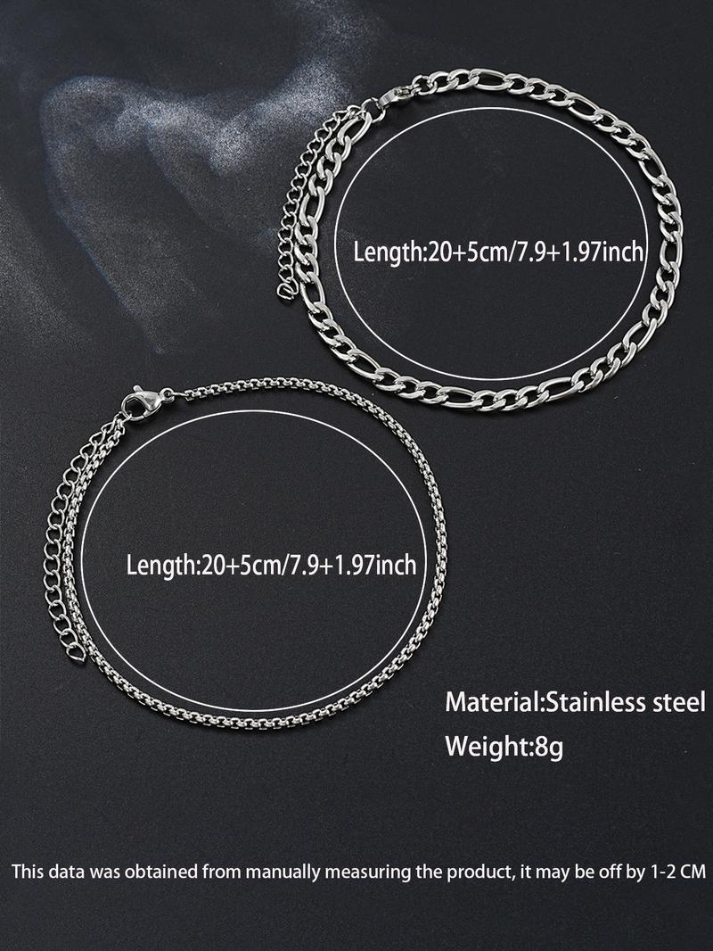 Summer Men's Simple Plain Chunky Chain Link Stackable Bracelet, Fashion Cuban Chain Bracelets Kit, Stainless Steel Bracelet, Elegant Jewelry Bracelet, Casual Versatile Streetwear Jewelry Accessories, Non Tarnish Jewelry, Fashionable Accessories