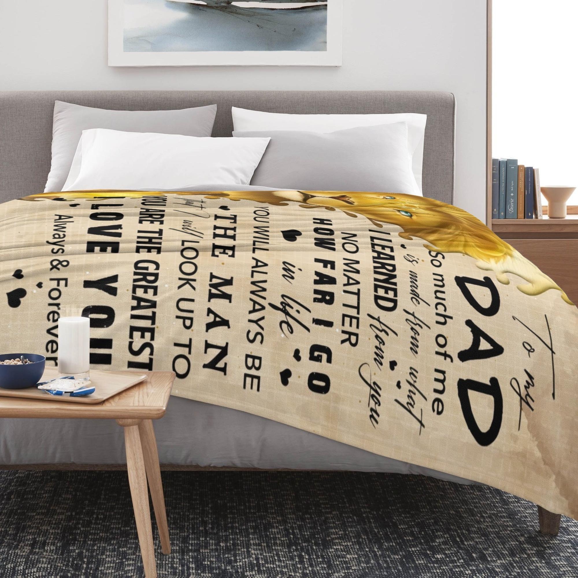 To My Dad Lion Blanket  "You Are The Greatest" I Learned From You - Forever Look Up To You Gift Presents for Dad Gifts for Papa Gifts for Dads,Cool Father Gifts for Dads Birthday from Son to Dad Blanket father son blanket