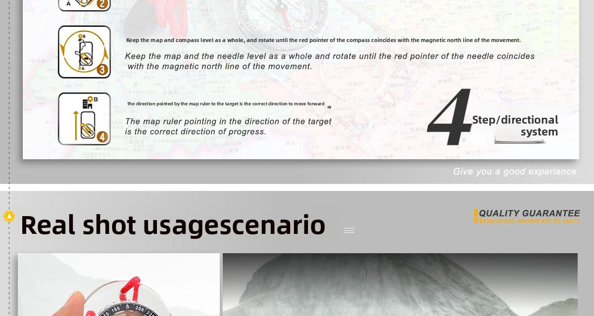 Outdoor compass map ruler student teaching aid compass oriented with magnifying glass scale