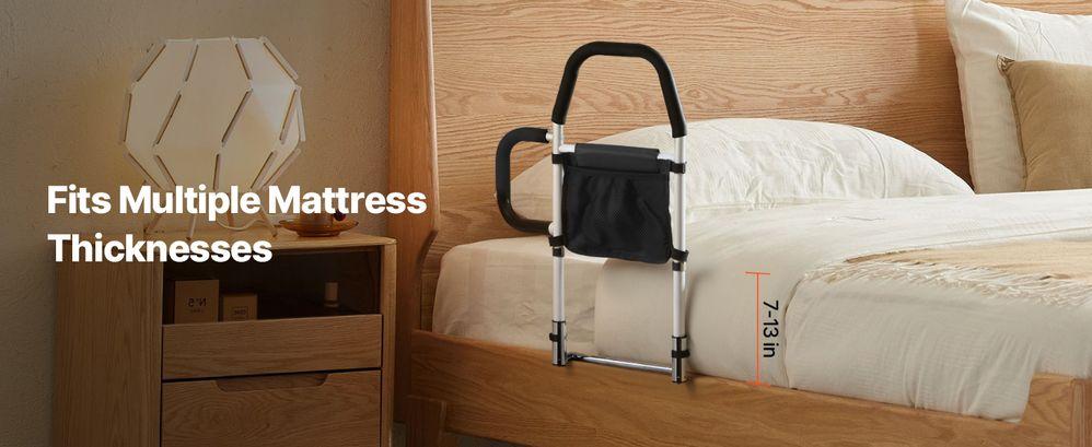 Bed Rail for Elderly, Bedside Assist Rails with Side Handle and PU Handrail, Adjustable Height Carbon Steel Pipe Bedside Cane, Bed Bars for Seniors & Patients, Fits King, Queen, Full, Twin