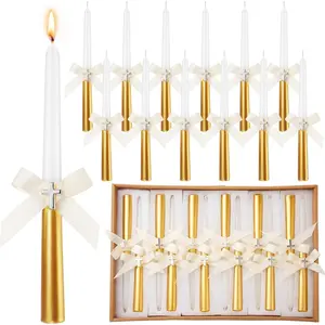 MTLEE 12 Pcs Baptism Favor Gold Bow Candles with Cross Baby Shower Favors Religious Holy Communion Christening Gifts for Christian Guests Party Wedding Birthday