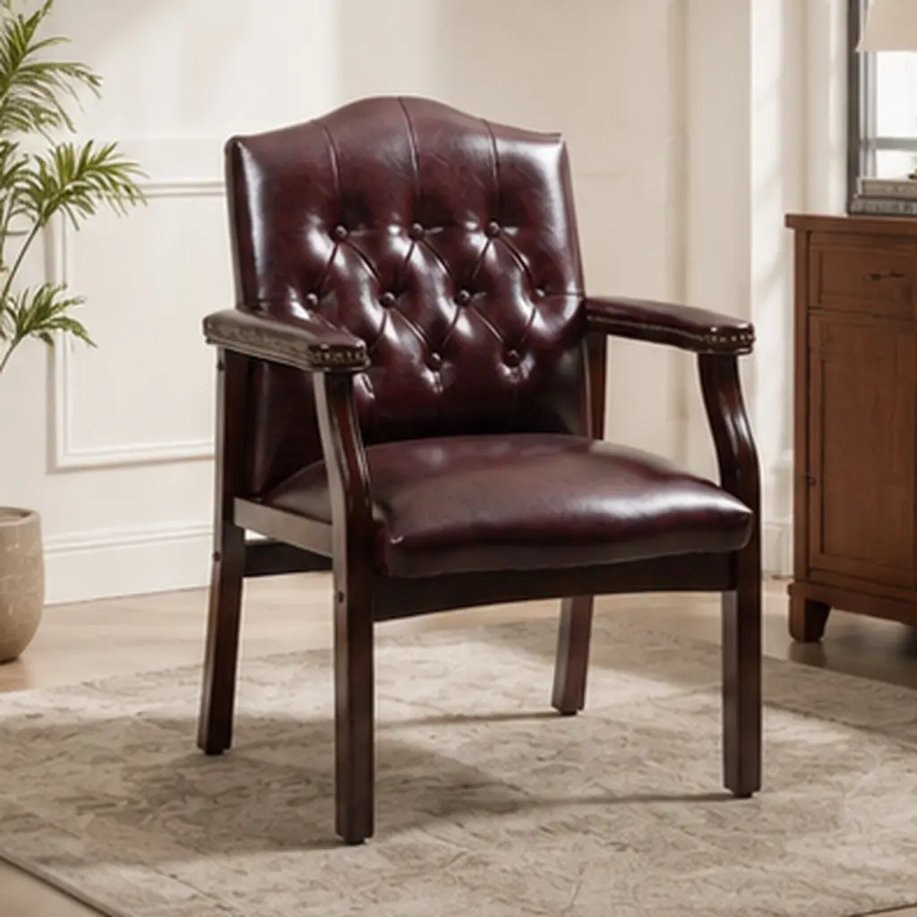 ARCH Traditional Classic Leather Reception Guest Chair - Ergonomic Mid-Back, Padded Seat & Arms, Button Tufting, 275lbs Capacity, for Waiting Room - 24.2" W x 26.3" D x 35.8" H Burgundy Commercial Office Furniture, 275 Lb