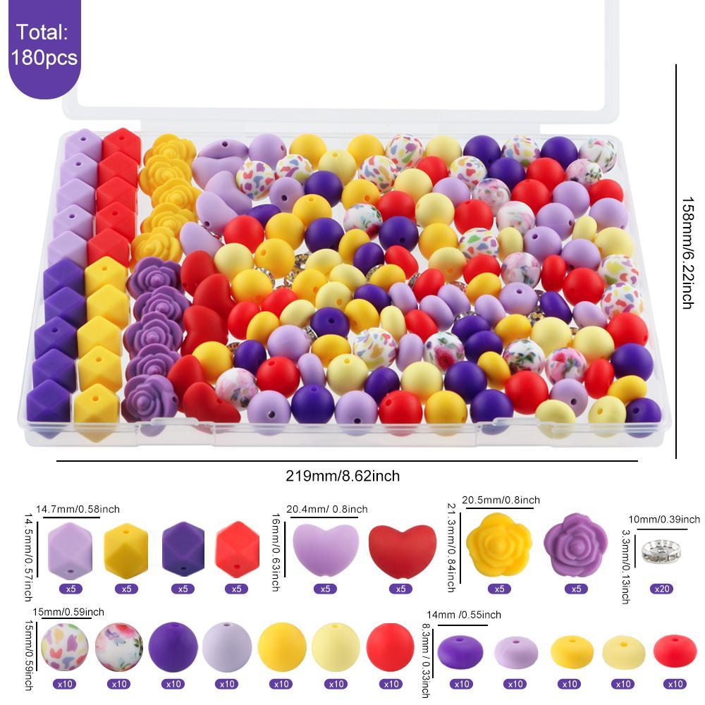 Silicone Beads Kit, 180pcs/box Colorful Beads, Diy Jewelry Making Supplies for Necklace, Bracelet, Keychain and Handmade Pen,  Beads