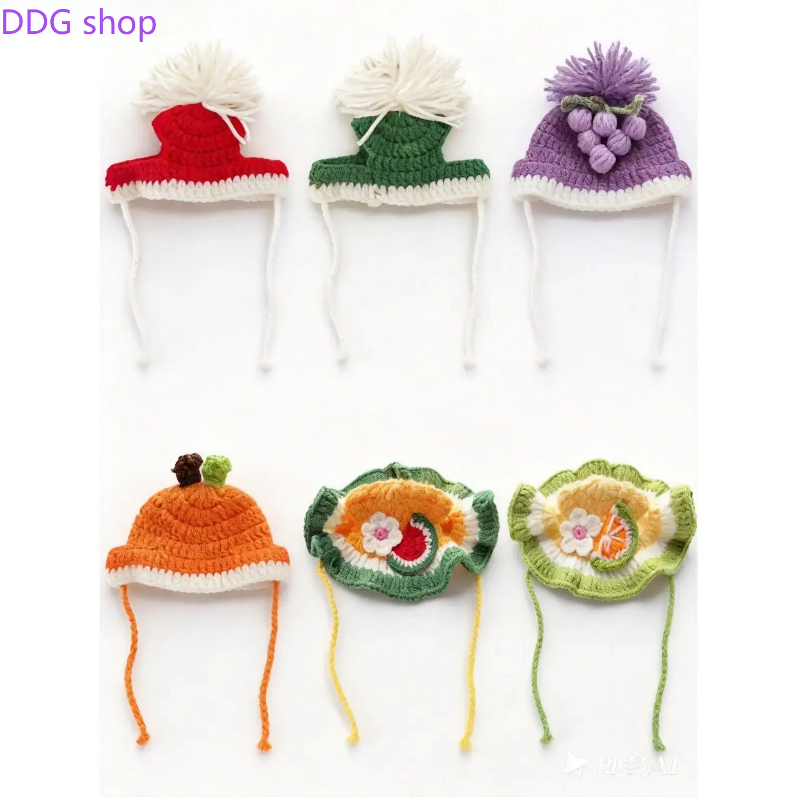 6-Pack Funny Knitted Pet Hats, Cute Costume Headwear for Cats & Small Dogs, Daily Wear & Party Photo Props, Funny Hats, Party Props, Knit Headwear