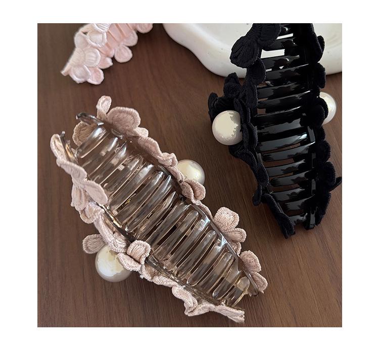 Whimsical Embroidered Floral Claw Clip | Dreamy Pearl-Encrusted Hair Clip for Ethereal Updos | Romantic Cottagecore Accessory