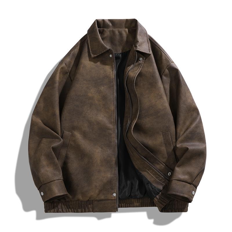Academic Style American Vintage Solid Color Niche Design Motorcycle Flight Jacket PU Leather Coat Turn-down Collar Casual Loose Versatile Unisex Jacket Outerwear Long Sleeve Classic Academic Style American Vintage Solid Color Niche Design Motorcycle Flight Jacket PU Leather Coat Turn-down Collar Casual Loose Versatile Unisex Jacket Outerwear Long Sleeve Classic