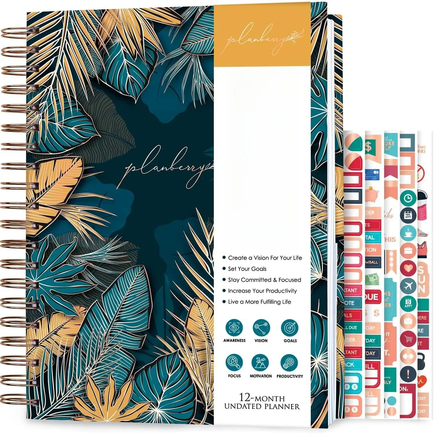 Large Weekly Planner  – Undated Life & Budget Planner – Organizer & Productivity Journal, 8x10.4″ (Tropical Forest)