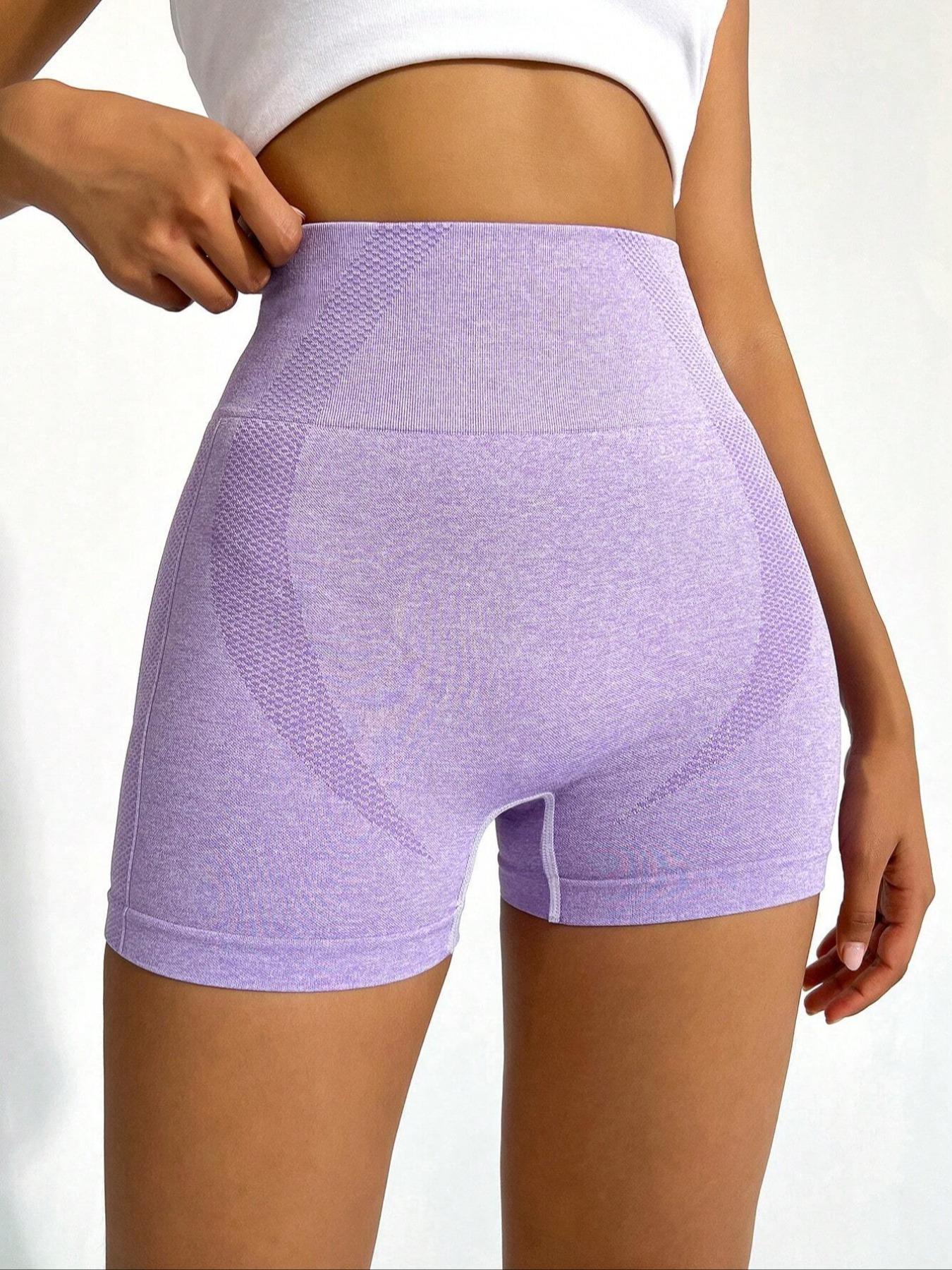 Women's Solid High Waist Sports Gym Shorts, High Waisted Shorts, Summer High Stretch Seamless Wide Waistband Shorts for Yoga Running Fitness