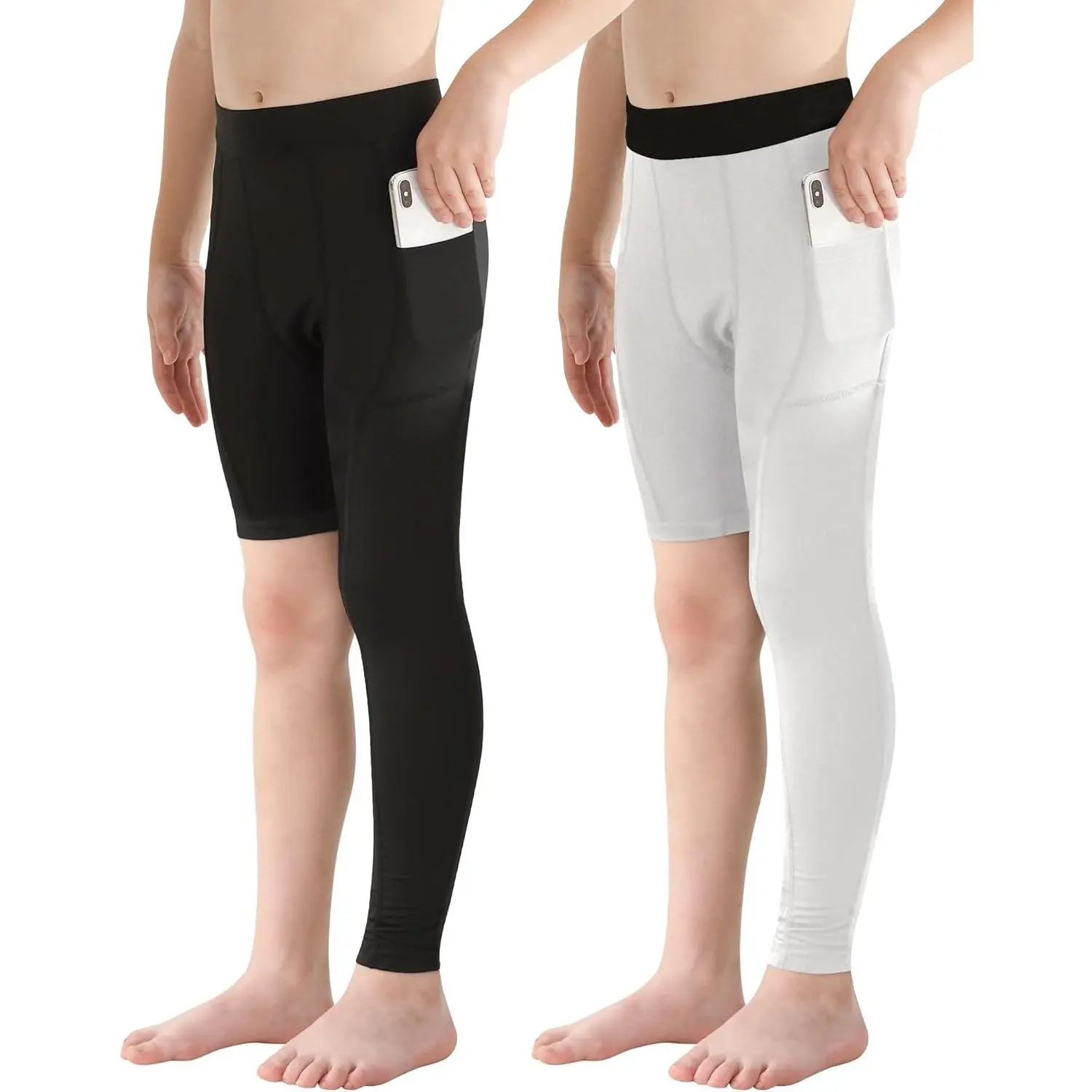 Youth Boys One Leg Compression Pants for Basketball Long Leggings Sports Tights Kids Athletic Soccer Base Layer(Gift)
