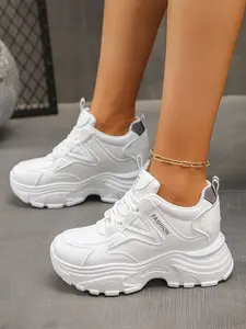 Women's Thick Sole Dad Shoes, Lace-Up Platform Sneakers, Anti-Slip High Top Casual Walking Shoes, Fashionable Height-Boosting Sports Shoes