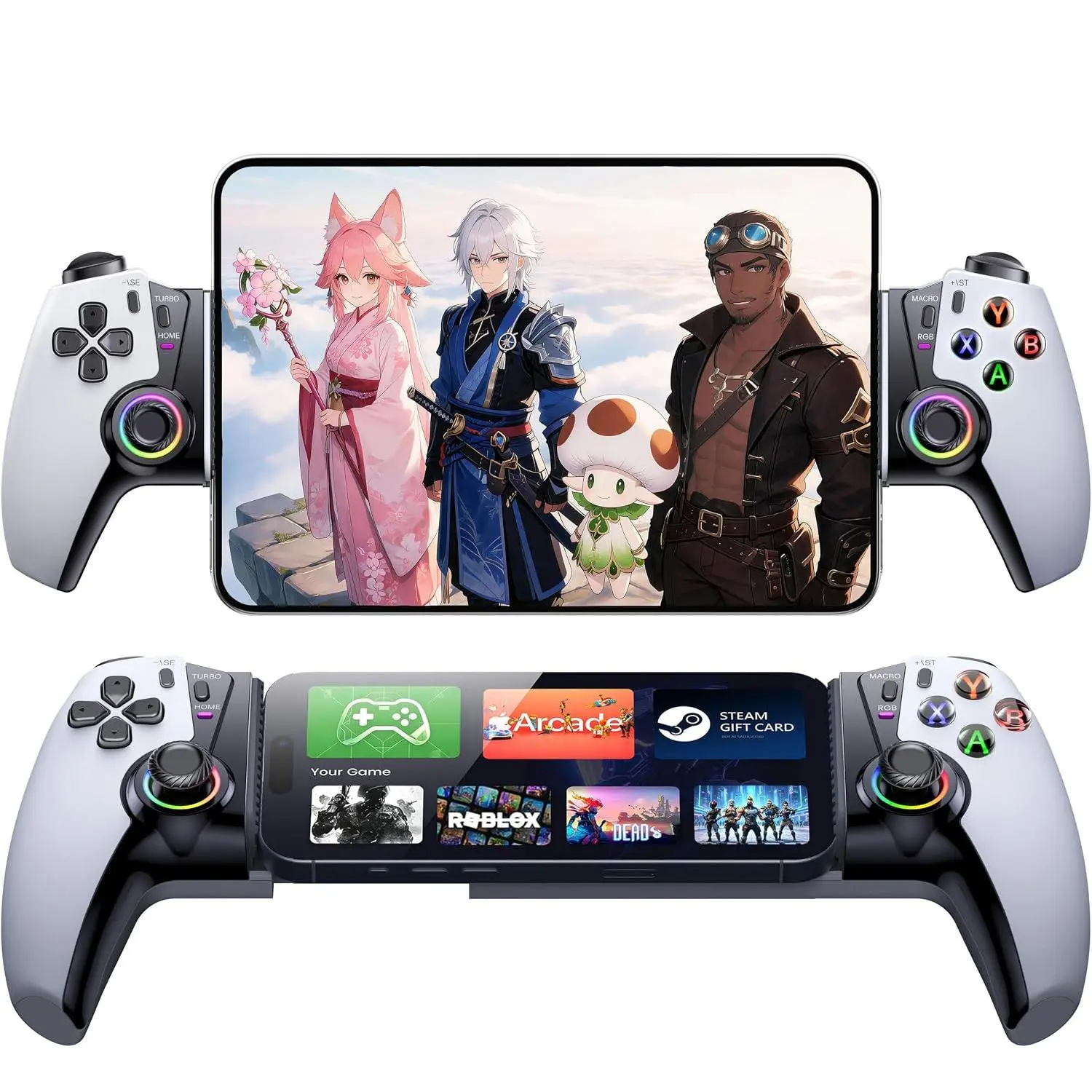 Mobile  Controller for  2 &  & Android & iOS - iPad mini, TMR Joystick No Drift, Programmable  Buttons, Turbo, RGB, 1000mAh , Mobile Controller