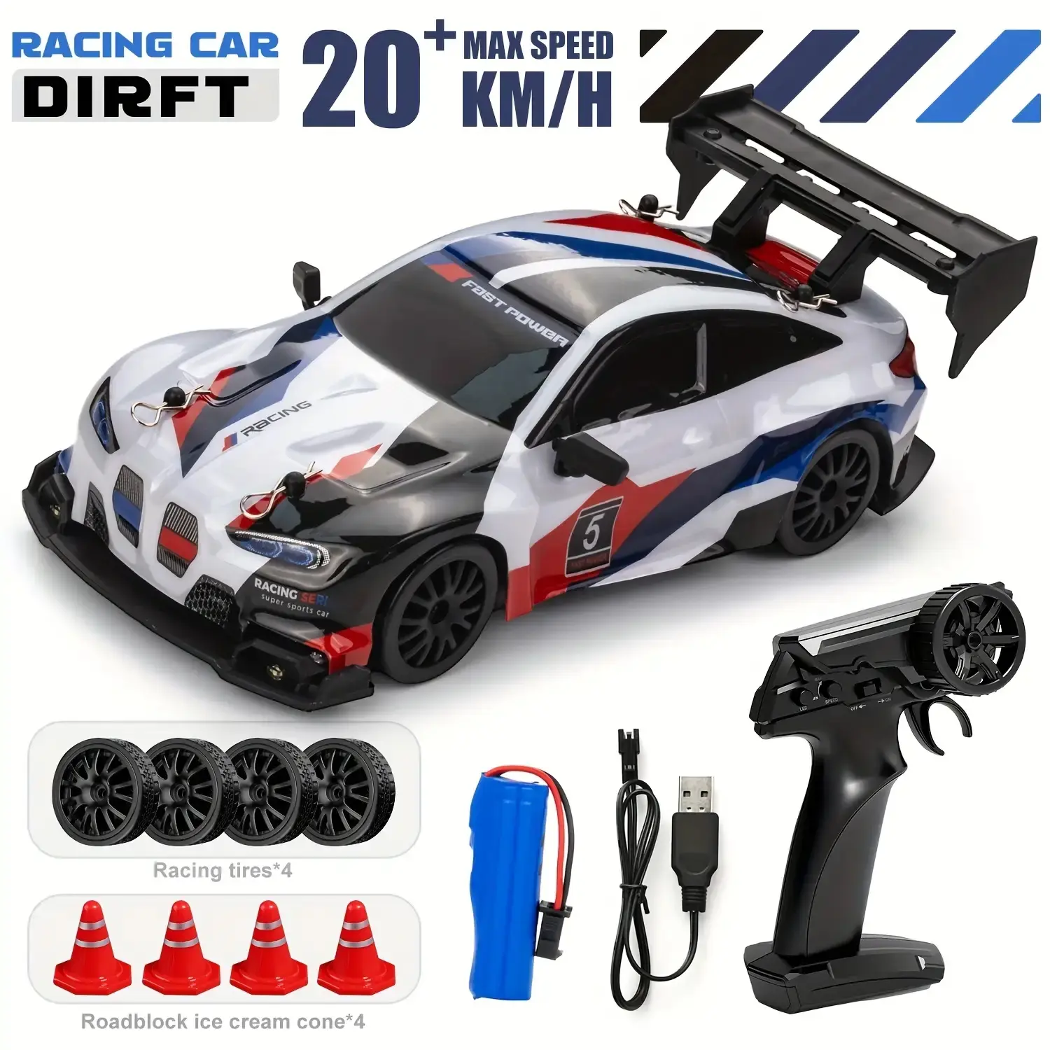 1:24 Scale Remote Control Drift Racing Car, Multi-Player Battle, LED Lights, Rechargeable, Unisex, Ages 8+, Outdoor & Indoor Play