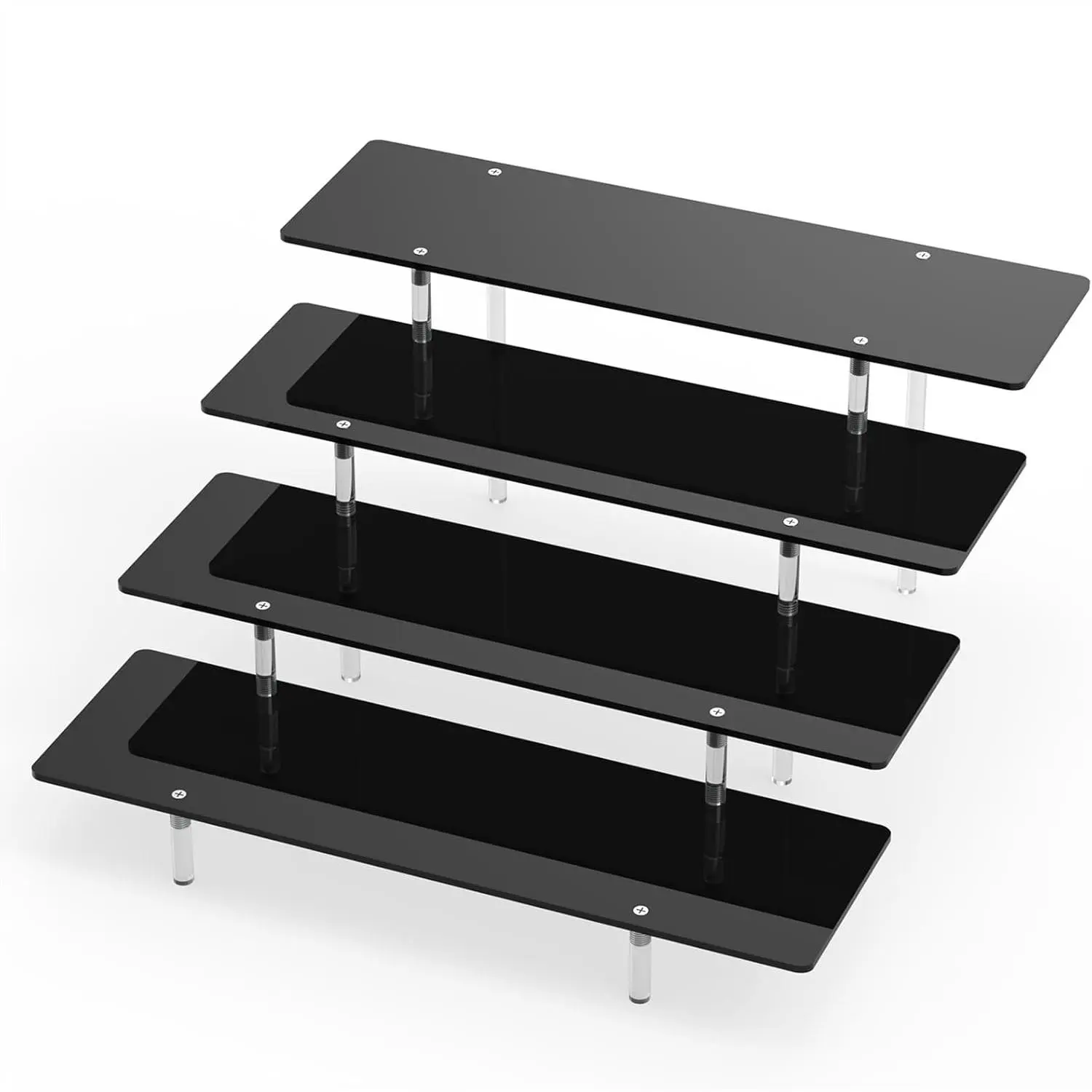 Black 4-Tier Acrylic Riser Display Stand - Home Organizer with Extended Storage Solutions for Cupcakes, Funko Pop, Perfume (1 Pack)