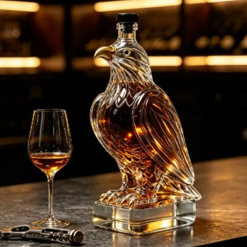 Eagle-Shaped Glass Whiskey Decanter, Creative Bald Eagle Sculpture, Shockproof Packaging, Decorative Ornament for Home Bars
