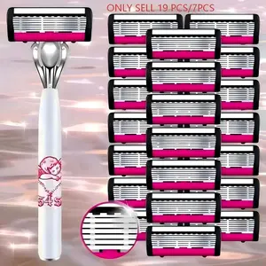 6-Layer Stainless Steel Razor Kit for Men & Women, Includes 6/18 Sharp Replacement Blades & 1 Handle. Comfortable & smooth for daily shaving, ideal for head shaving and bikini trimming. Shaving Razors