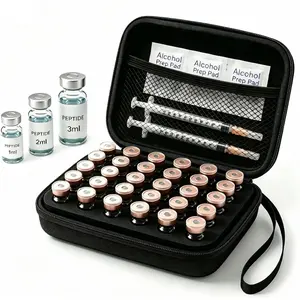 Insulin Fridge Holder Storage Case Peptide Vial Case for Fridge, 30 Slot Organizer for 1-3mL GLP-1 & Insulin Vials Hard Shell Protector Holder Insulin Cooler Travel Case with Zipper (Black)
