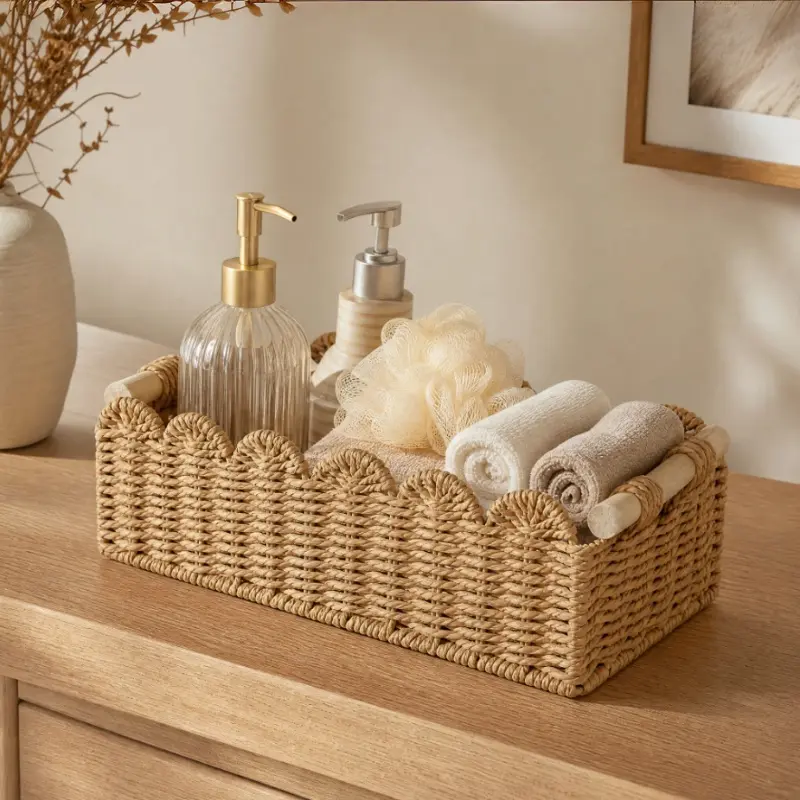 Cross-weave storage basket rattan storage box, decorative home decor for the bathroom, living room, and bedroom