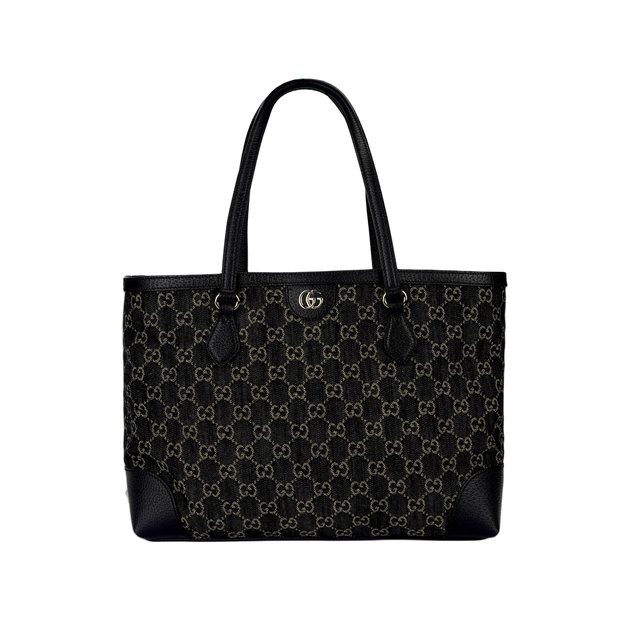 Gucci Ophidia Monogram Denim-Paneled Tote Bag for Women, Medium Size, Black and Ivory