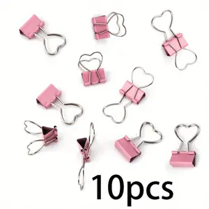 Set of 10 pink heart-shaped clips with long tails, ideal for organizing papers, notes, photos, receipts, bookmarks, documents, invoices and small items, perfect for office, home, school and handmade