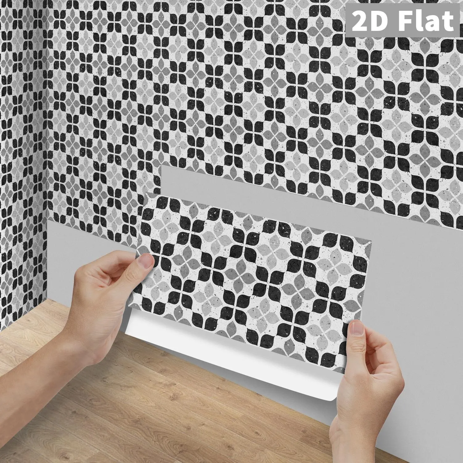 24PCS FG Black White Four-Leaf Mosaic Peel And Stick Kitchen Backsplash Tile, Waterproof Oilproof PVC Crystal Self Adhesive Wall Stickers For Kitchen Bathroom Wood Tile Floor Home Decoration