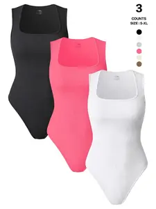 High Neck Rib Knit Bodycon Bodysuit, Tummy Control Romper, Casual Plain Y-Type, Organic Textile, All Seasons Everyday Wear